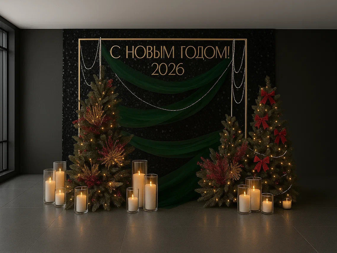 Новогодняя фотозона с пайетками и тканью Новогодняя фотозона с пайетками и тканью