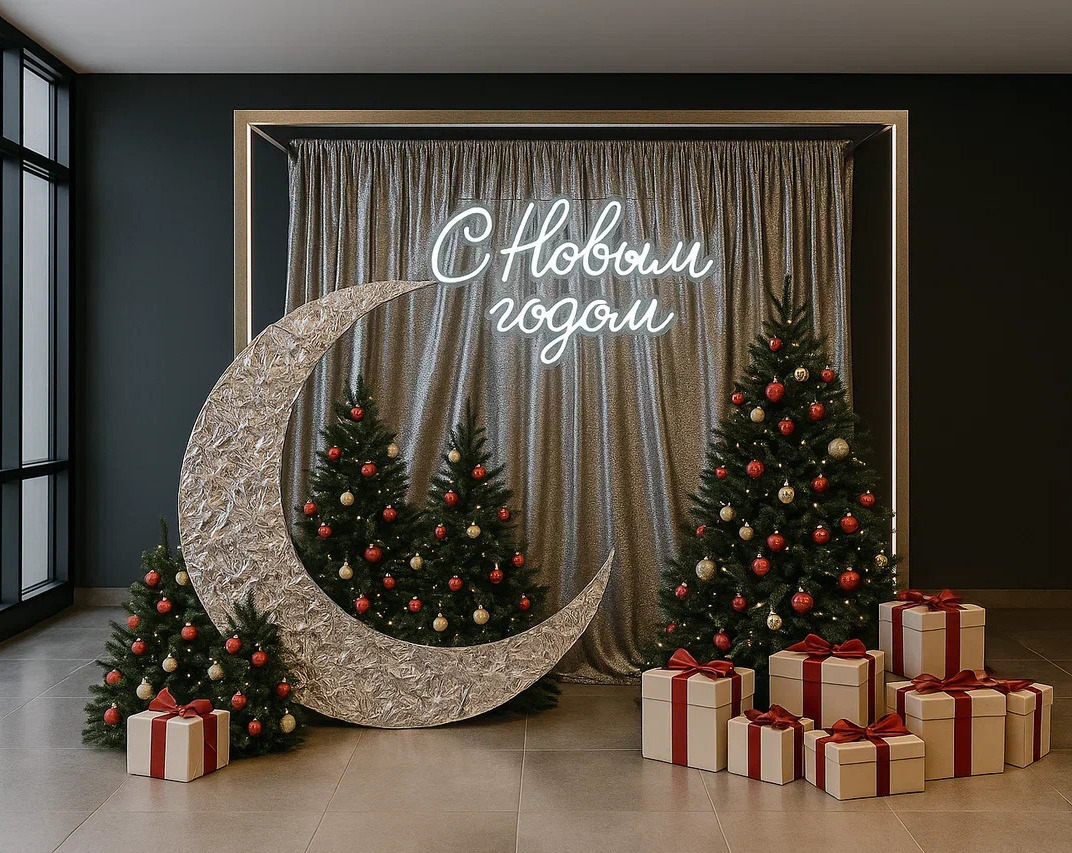Новогодняя фотозона куб с пайетками и тканью Новогодняя фотозона куб с пайетками и тканью